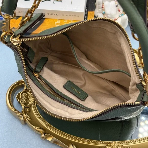 🆕 OROTON 🧿 NWOT Lily Zip Top Leather Crossbody, Olive - Picture 14 of 16